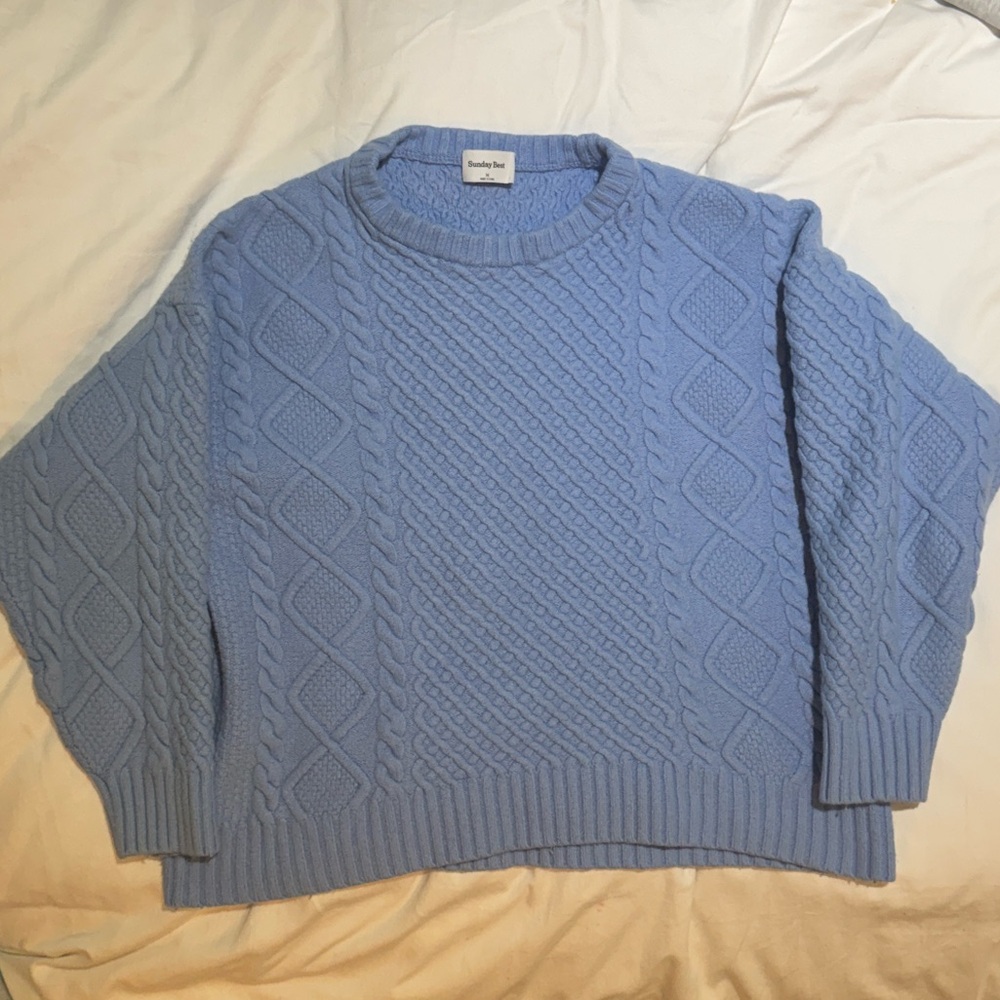 Aritzia Sunday Best Light Blue Cable Knit Sweater